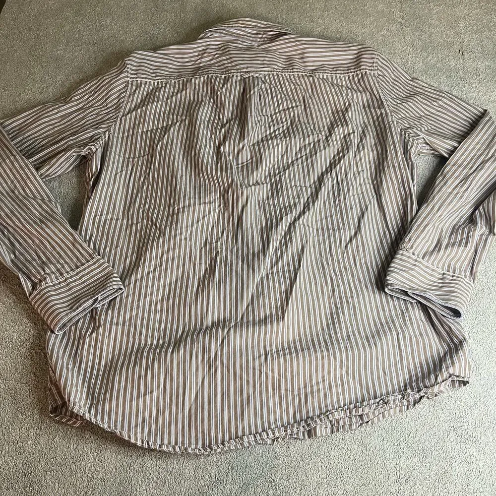 American Eagle Men's L Vintage Fit Striped Button Down Shirt Brown Tan Long SLV